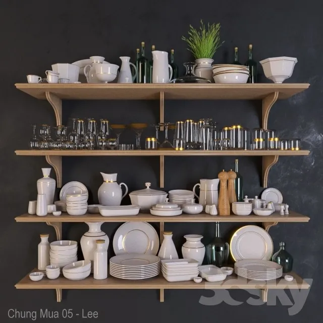 Shelves with dishes 3DS Max - thumbnail 3