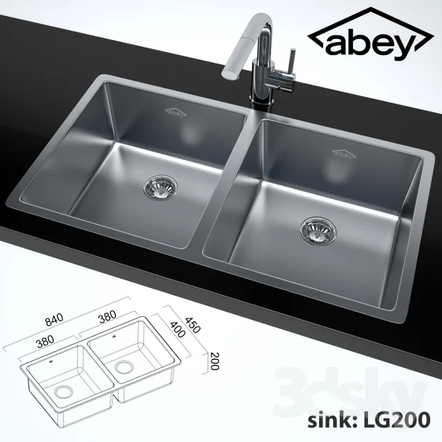 Double kitchen sink + Ovale Sink Mixer With Pull-Out 3DS Max - thumbnail 3