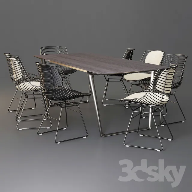 MDF Italia: Dining Set (Table Axy Comfort & Chair Flow Filo) 3DS Max - thumbnail 3