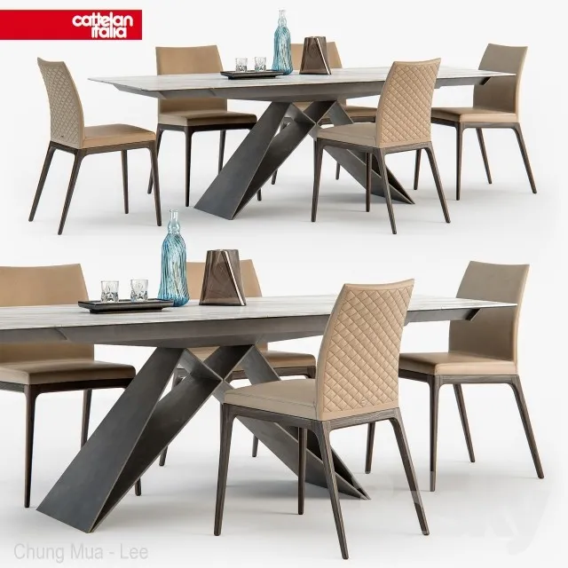 Cattelan Italia Arcadia couture chair Premier table 3DS Max - thumbnail 3
