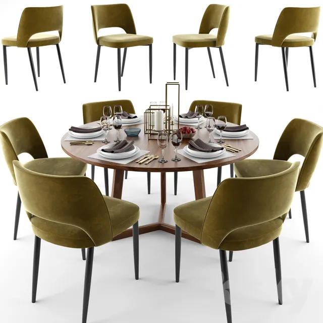 Dining Table Chair Set 3DS Max - thumbnail 3