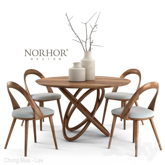 NORHOR Bergen round table and Walnut chair 3DS Max - thumbnail 3