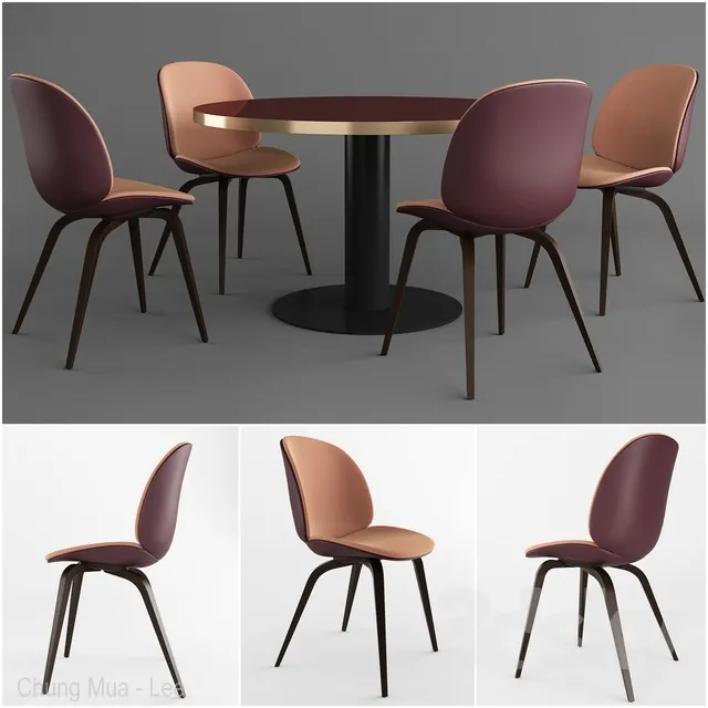 GUBI Beetle Dining Chair & GUBI 2.0 Dining Table 3DS Max - thumbnail 3