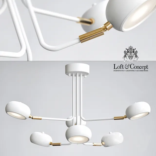 Curved Stix Chandelier 6 White 3DS Max - thumbnail 3