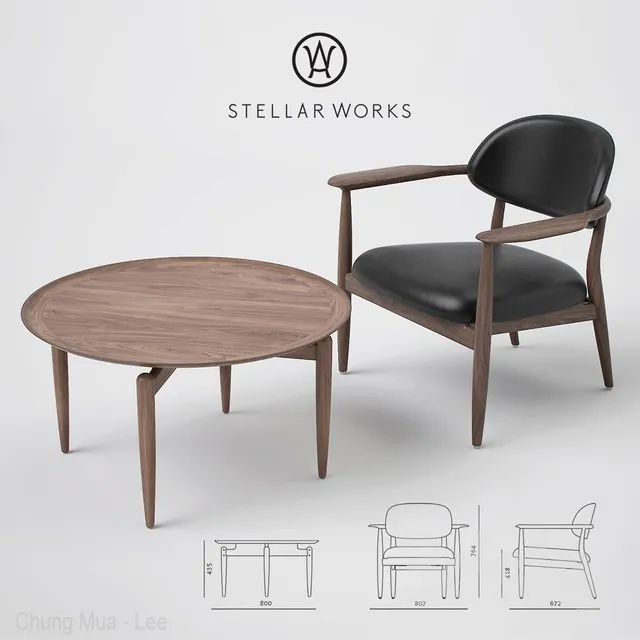 Stellar Works Slow Lounge Chair and Coffee Table 3DS Max - thumbnail 3