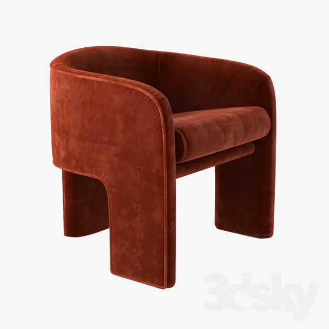 milo baughman armchair in orange velvet 3DS Max - thumbnail 3