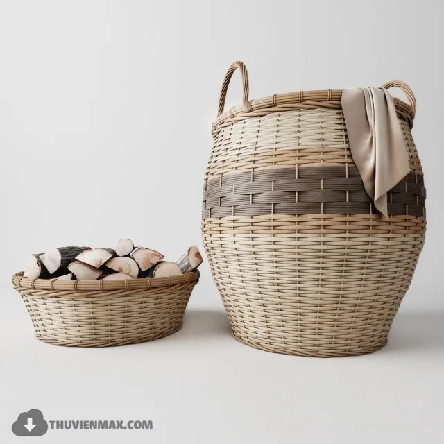 Laundry basket basket with wood 3DS Max - thumbnail 3