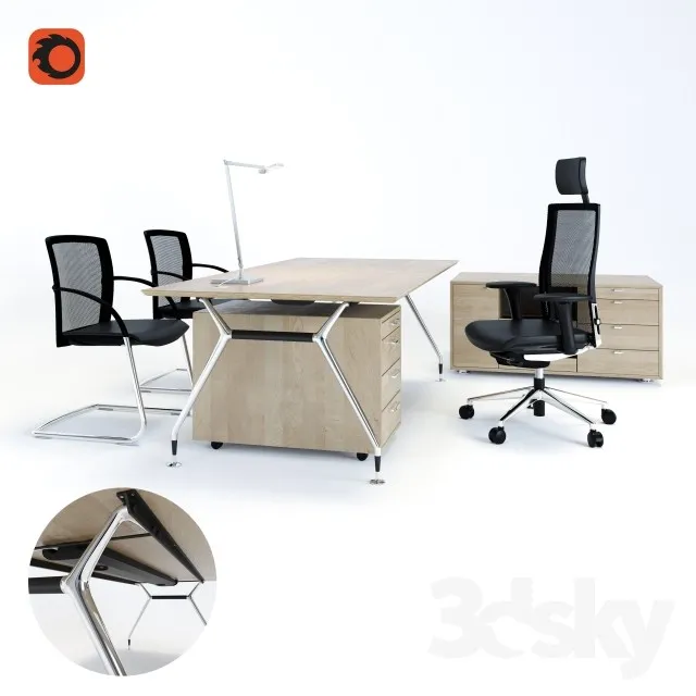 Desk Summa M (Koenig + Neurath Germany) chair Okay II (Koenig + Neurath Germany) table lamp JACKIE-PANZERI 3DS Max - thumbnail 3