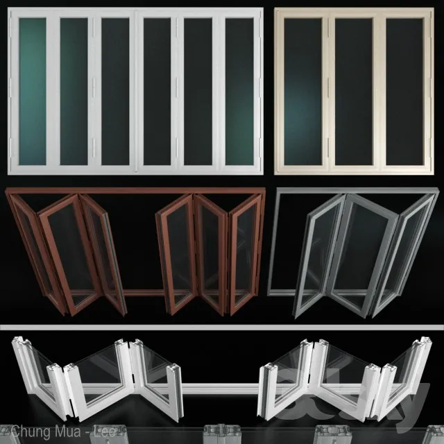 Folding stained Glass Aluminum Doors 3DS Max - thumbnail 3