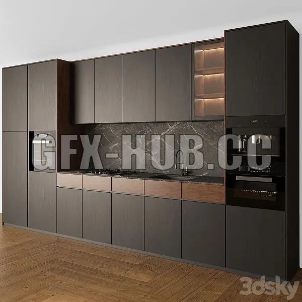 FURNITURE 3D MODELS – Kitchen Modern 05 Black & Wood
