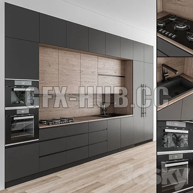 FURNITURE 3D MODELS – Kitchen Modern Wood and Black 49