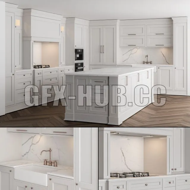 FURNITURE 3D MODELS – Kitchen NeoClassic White Set 16