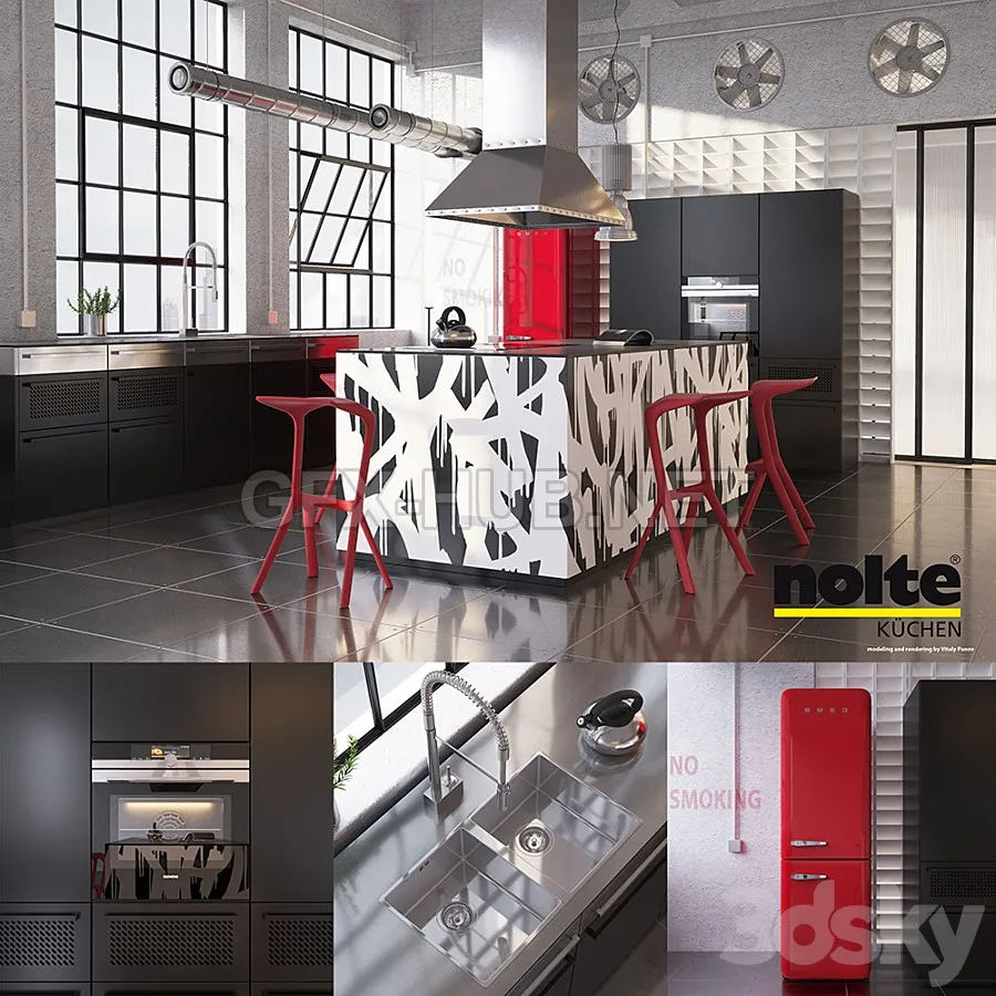 FURNITURE 3D MODELS – Kitchen Nolte Neo equipment and industrial attributes (vray, corona)