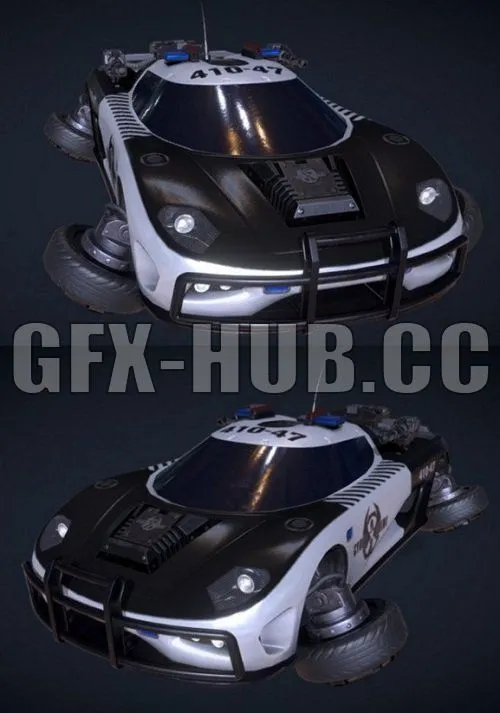 PBR Game 3D Model – Cyberpunk Cop Car