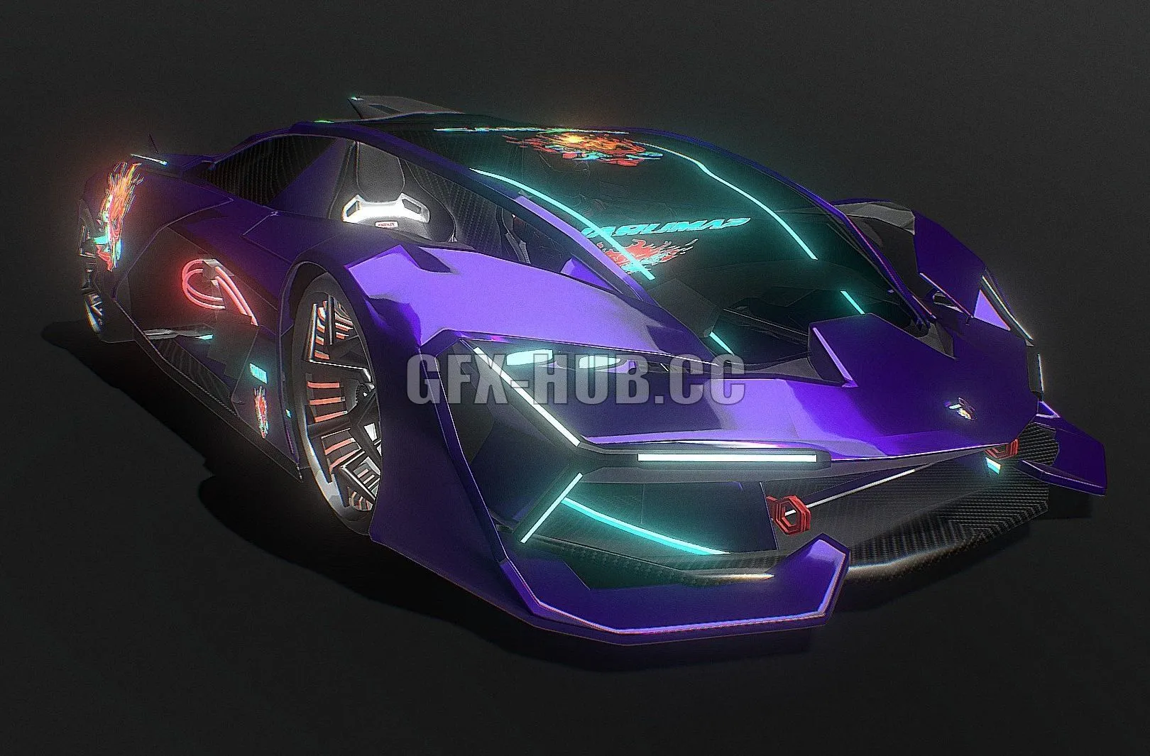 PBR Game 3D Model – Cyberpunk Lamborghini Terzo