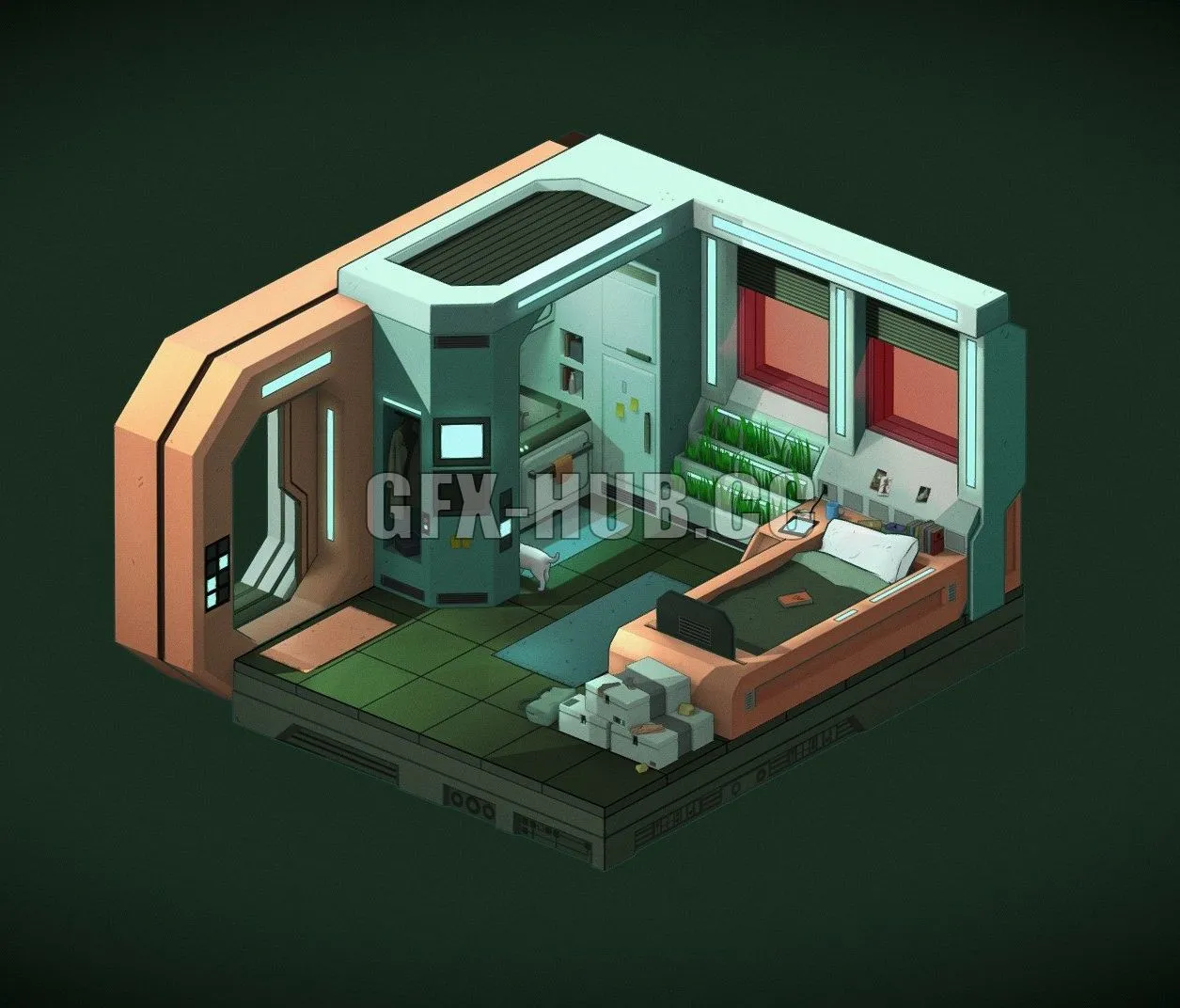 PBR Game 3D Model – Cyberpunk Micro-Apartments