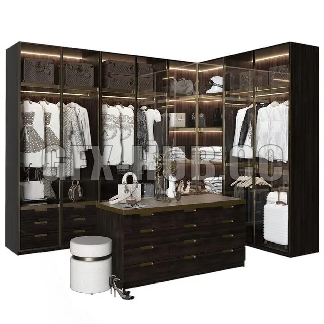 FURNITURE 3D MODELS – Luxury Wardrobe Part 2 (with clothing)
