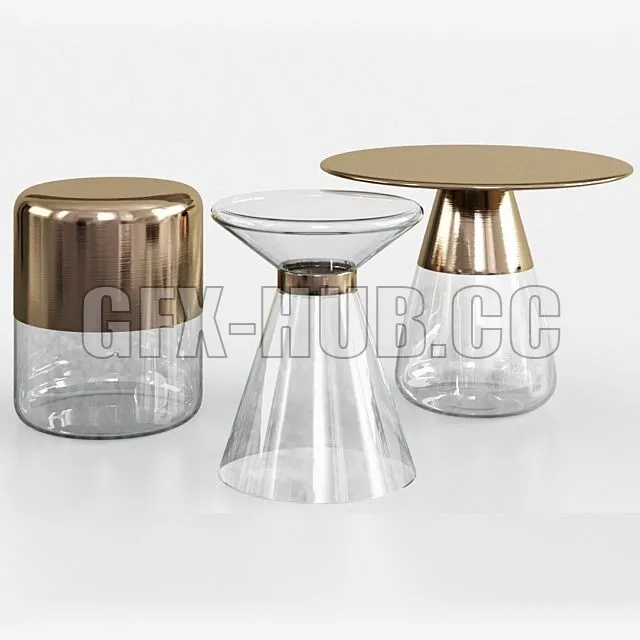 FURNITURE 3D MODELS – Maisons du Monde Glass and Gold Metal Side Table (3 options)