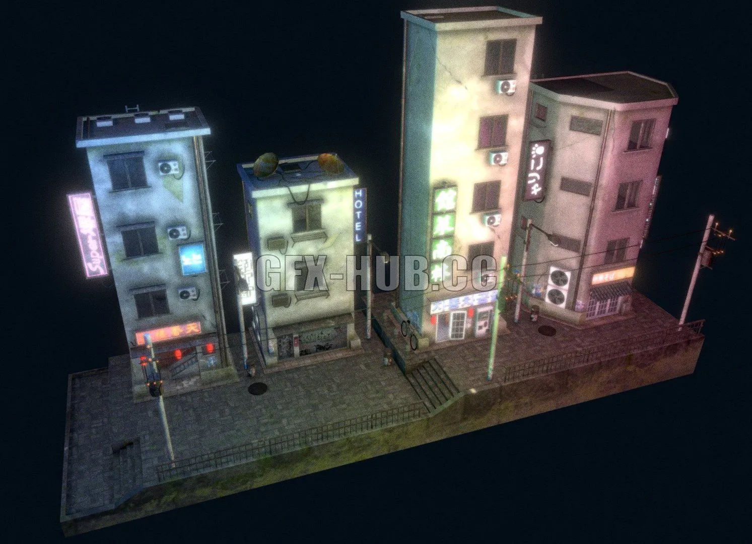 PBR Game 3D Model – Cyberpunk Street Scene And Pack
