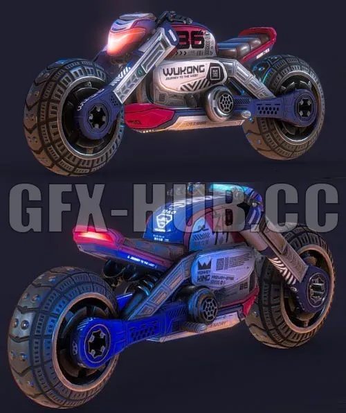 PBR Game 3D Model – Cyberpunk style Motorcycle