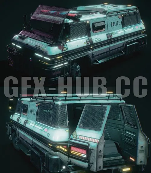 PBR Game 3D Model – Cyberpunk style Riot Police Van
