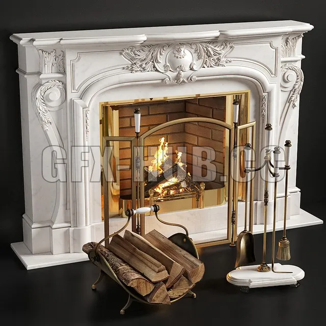 FURNITURE 3D MODELS – Marble Fireplace Louis XIV