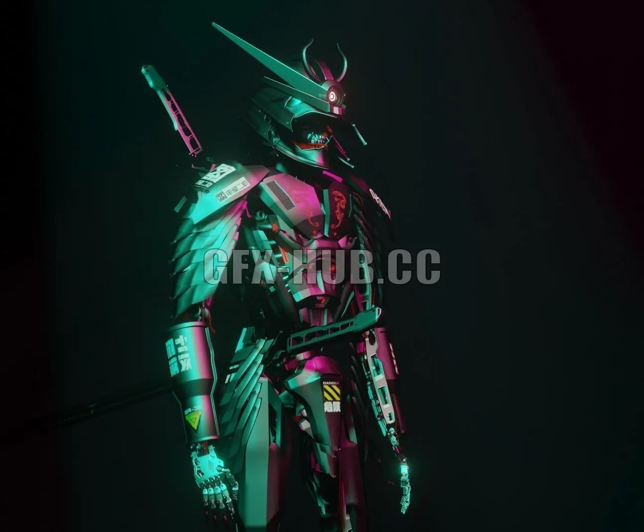 PBR Game 3D Model – Cyborg Samurai