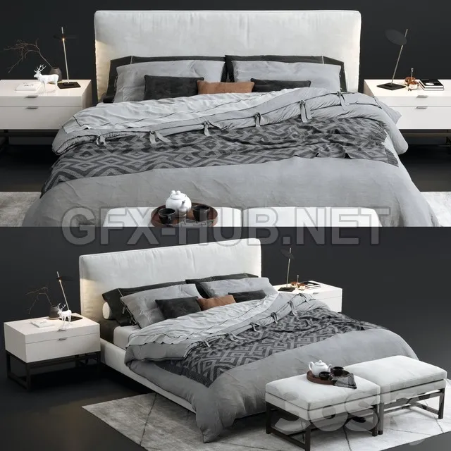 FURNITURE 3D MODELS – Minotti Andersen Bed with bench and decor