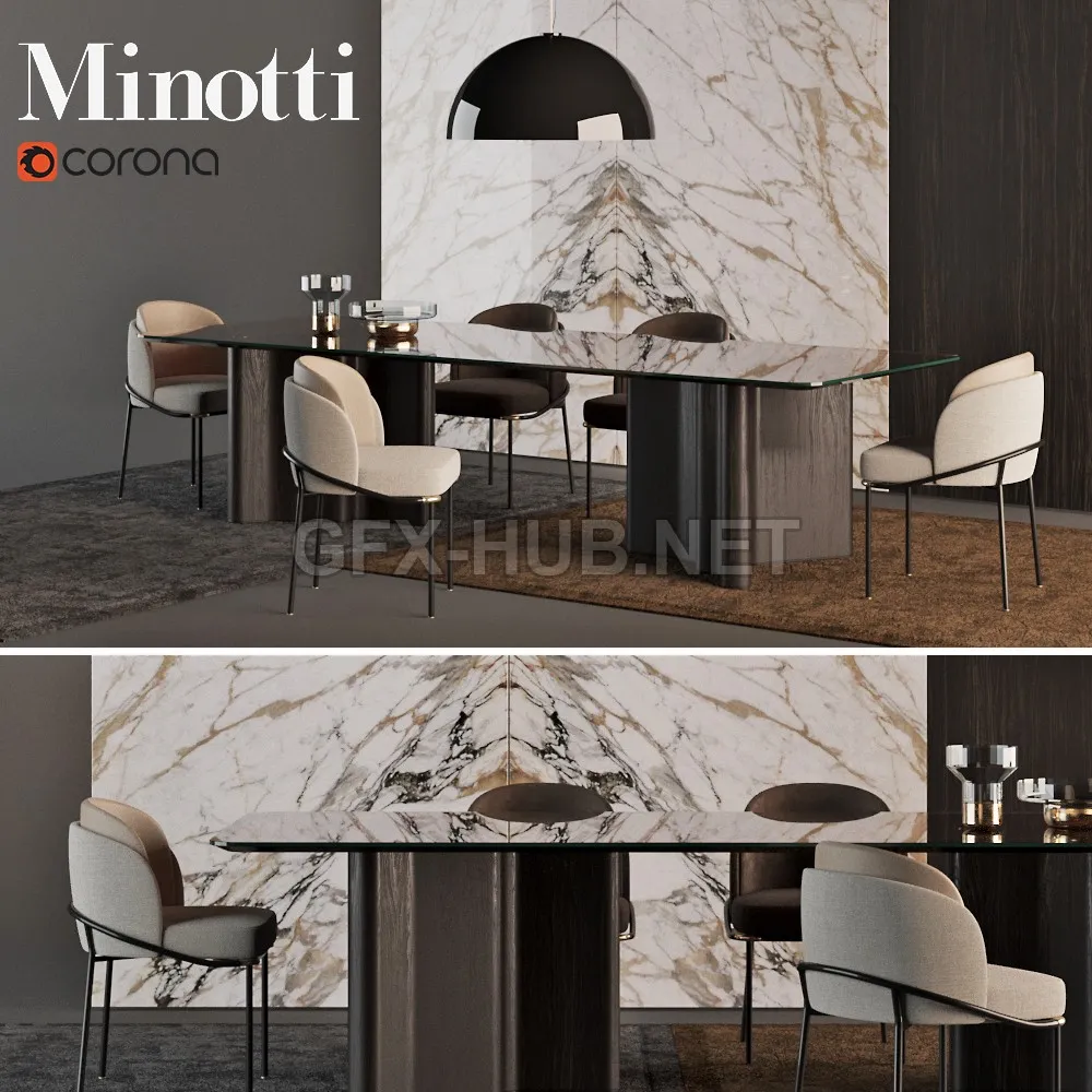 FURNITURE 3D MODELS – MINOTTI Chair + Table