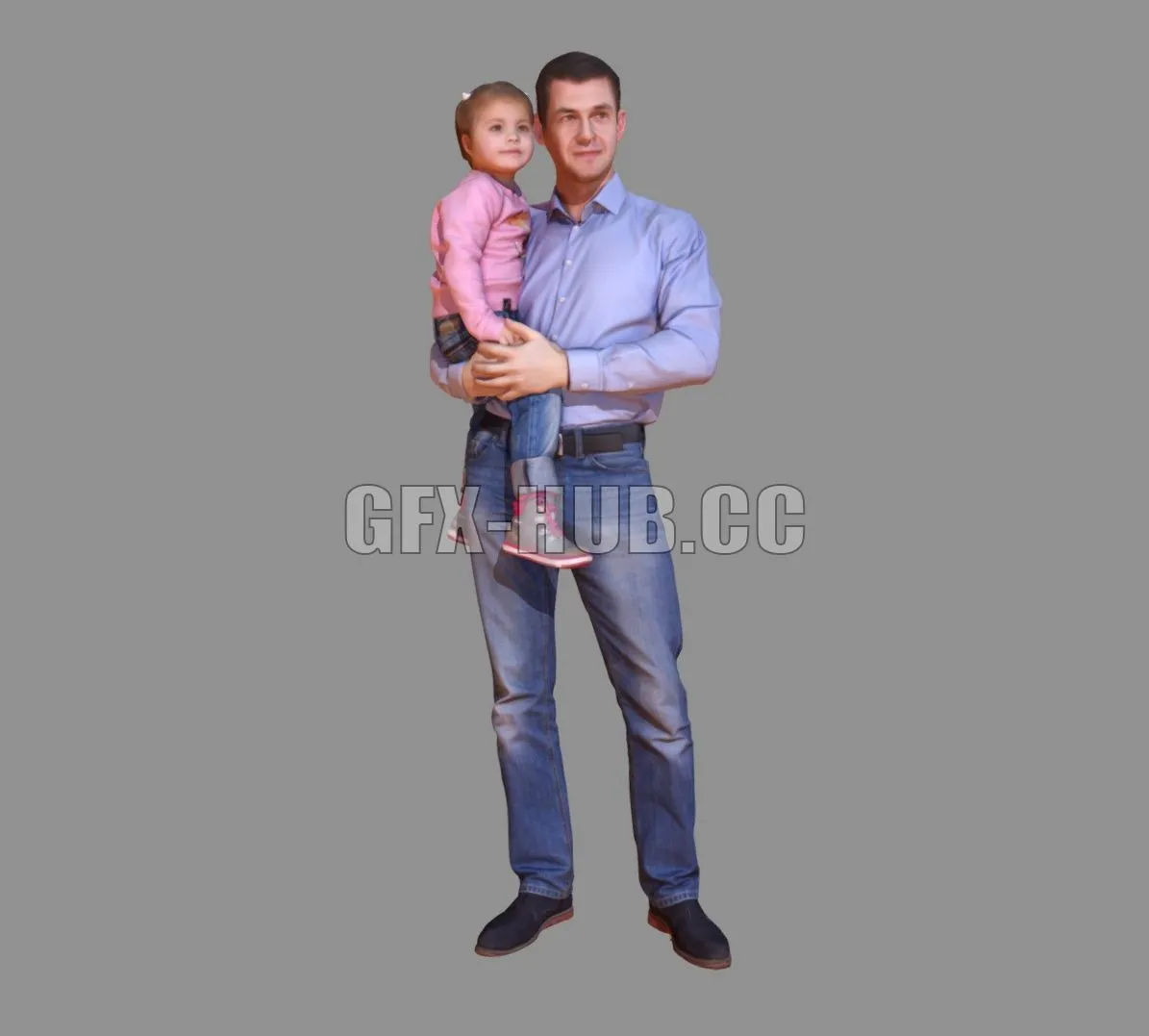 PBR Game 3D Model – Dad Holding Baby