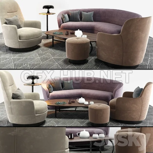 FURNITURE 3D MODELS – Minotti Sofa And Arm Chair Set