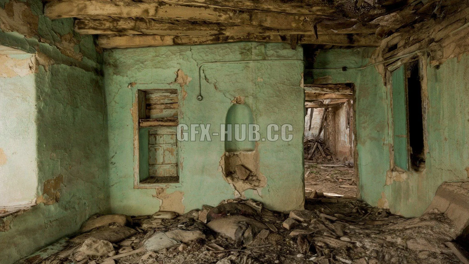 PBR Game 3D Model – Abandoned house interior
