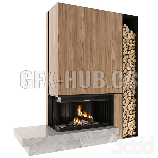 FURNITURE 3D MODELS – Modern fireplace with a firebox
