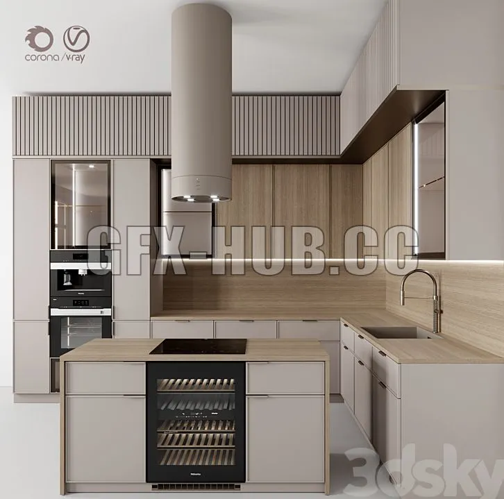 FURNITURE 3D MODELS – Modern Kitchen 115 Beige Rail