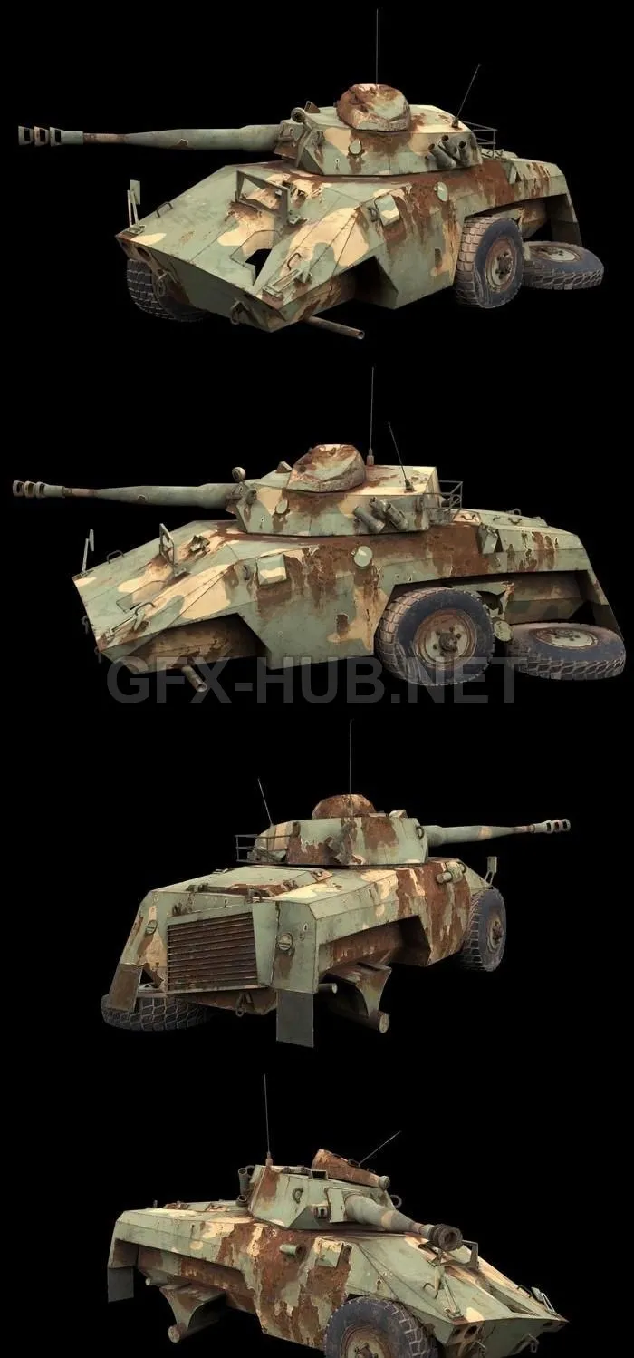PBR Game 3D Model – Damaged EE-9 Cascavel tank