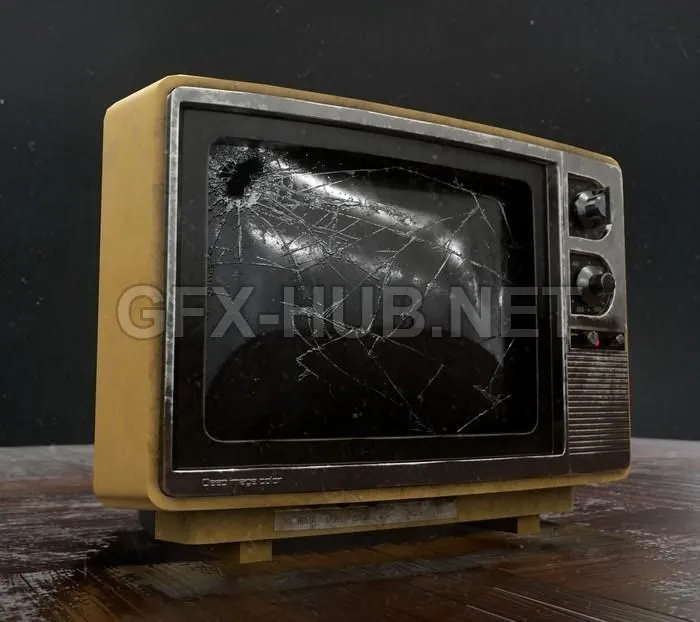 PBR Game 3D Model – Damaged Retro-TV PBR