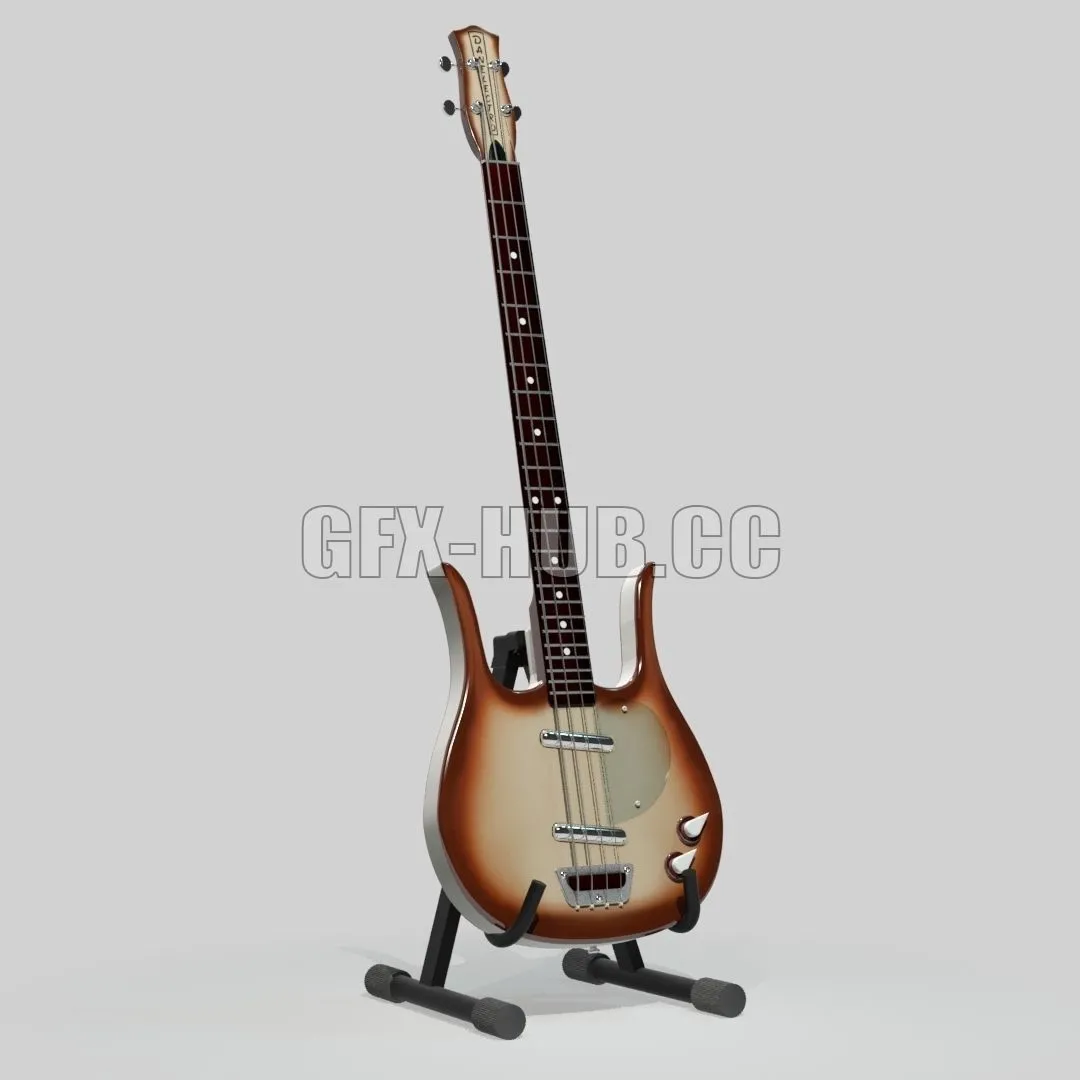 PBR Game 3D Model – Danelectro Longhorn Bass guitar