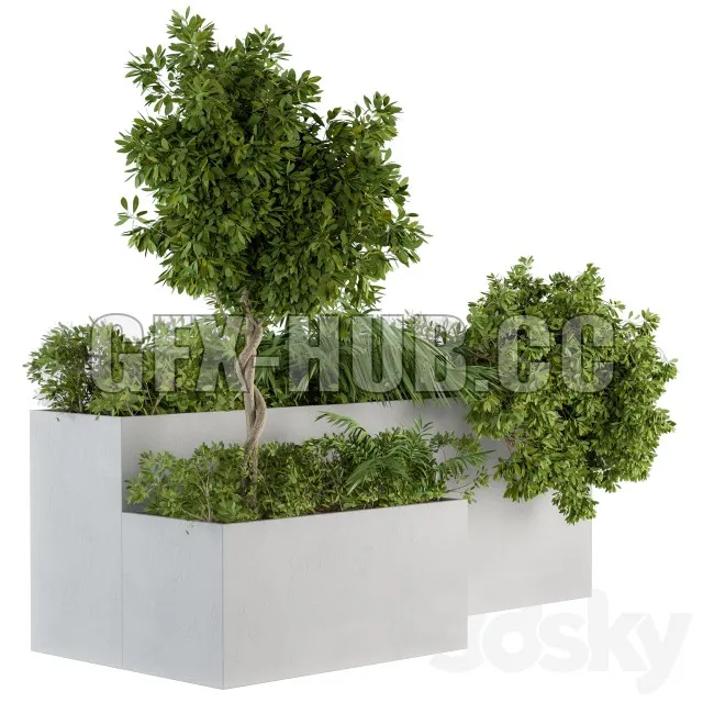 FURNITURE 3D MODELS – Outdoor Plants Concrete Box Set 45 (for environment)
