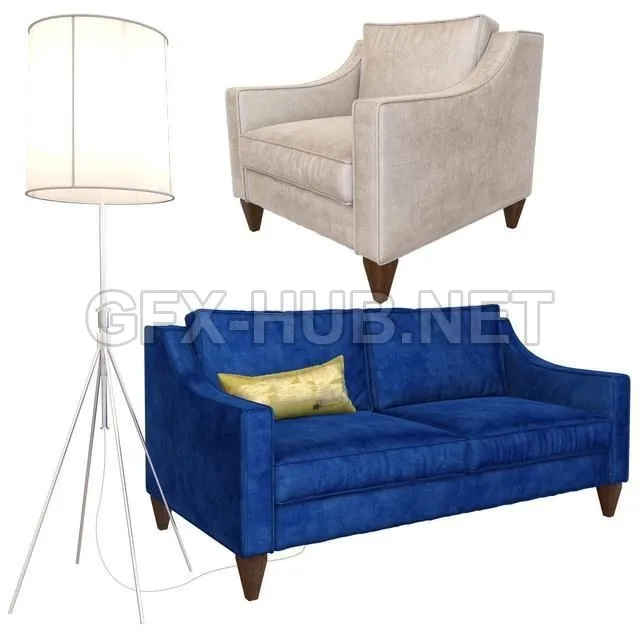 FURNITURE 3D MODELS – Paidge sofa Paidge chair and Adjustable Metal Floor Lamp