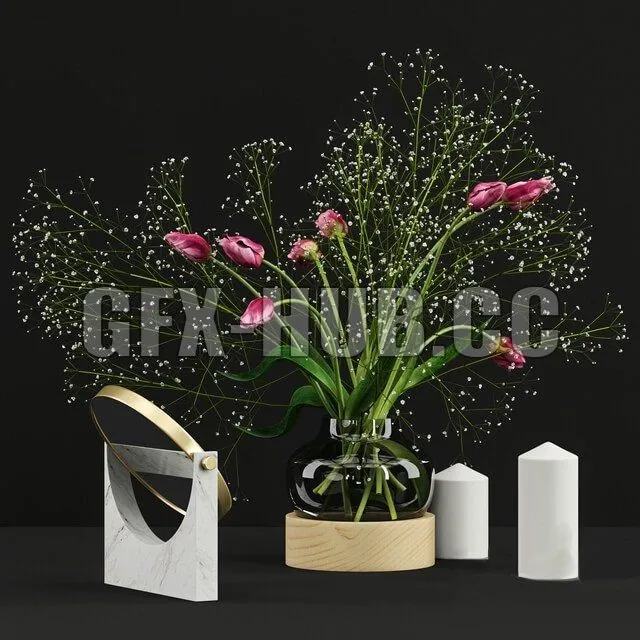 FURNITURE 3D MODELS – Pink tulips and gypsophila set