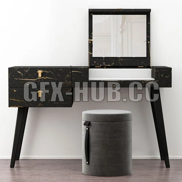 FURNITURE 3D MODELS – PRADDY PEARL dressing table and pouf