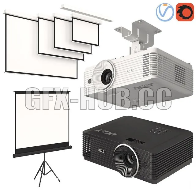 FURNITURE 3D MODELS – Projector Acer (2 colors) with Screens Set