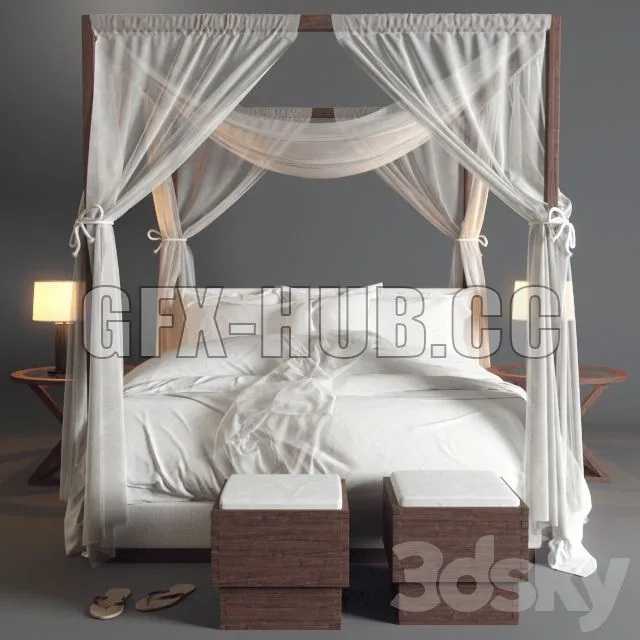 FURNITURE 3D MODELS – Ralph Lauren Desert Modern Canopy Bed and table