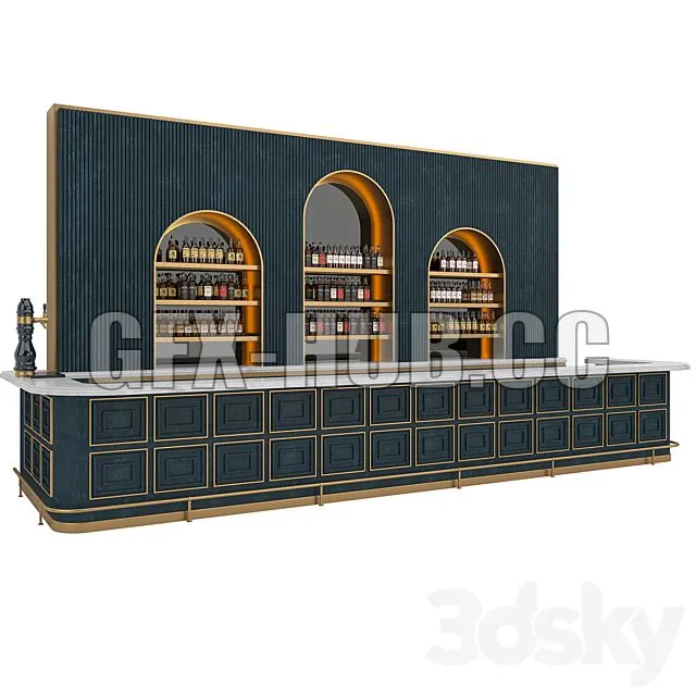FURNITURE 3D MODELS – Restaurant Bar Set 06 LOFT Gold & Dark Blue