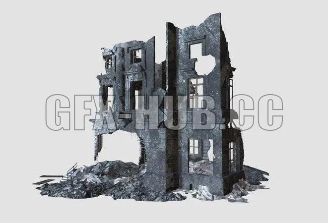 PBR Game 3D Model – Destroyed building