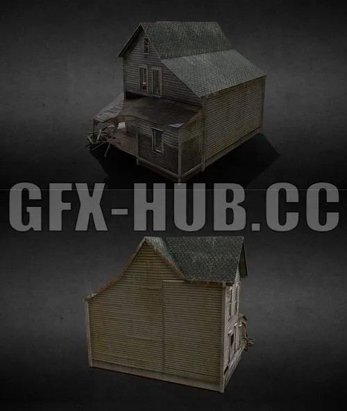 PBR Game 3D Model – Destroyed house