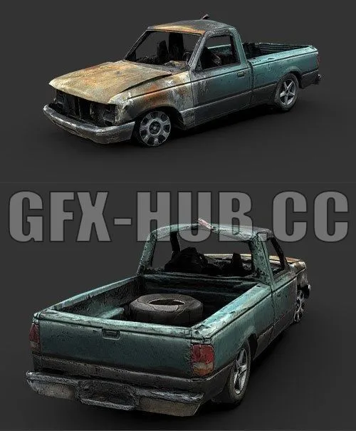 PBR Game 3D Model – Destroyed Pickup Truck