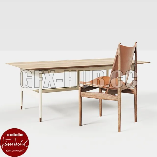 FURNITURE 3D MODELS – Set of Kaufmann table and Egyptian chair by Finn Juhl