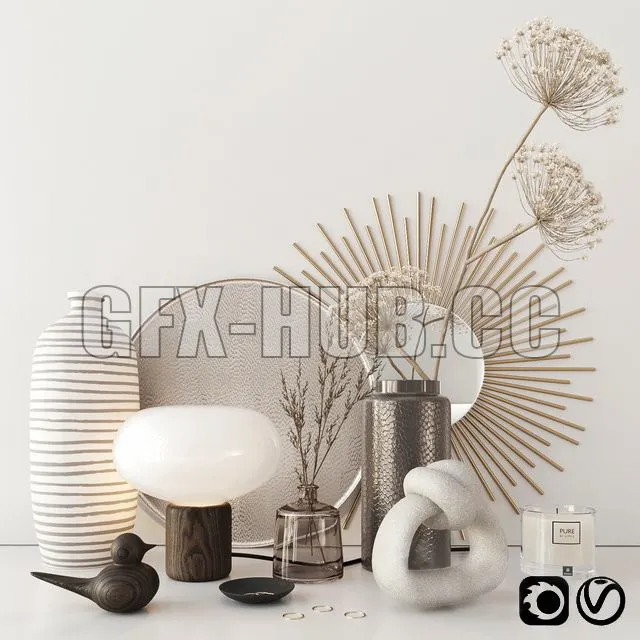 FURNITURE 3D MODELS – Set with Heracleum and Karl-Johan Oak Table Lamp