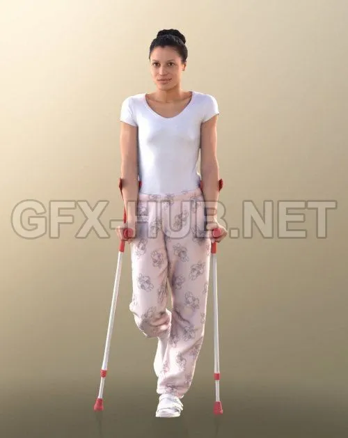 PBR Game 3D Model – Diana 10894 – Standing Patient On Crutches VR AR low-poly